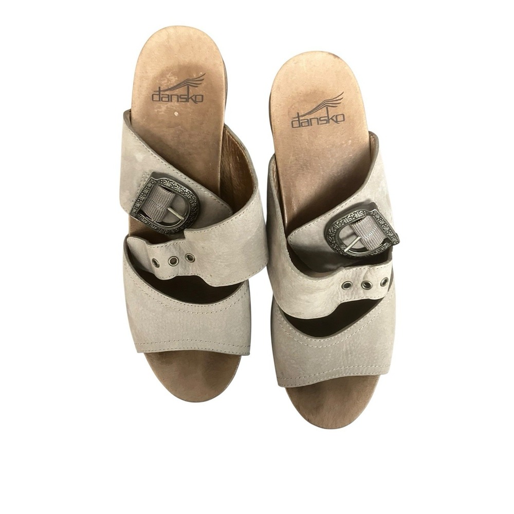 Dansko Ramona Taupe Leather Nubuck Double Strap Sandals Block Heels Size 39‎ / 9 - Picture 7 of 16